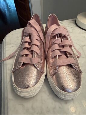Keds Rose Gold Metallic Sneakers with Pink Laces